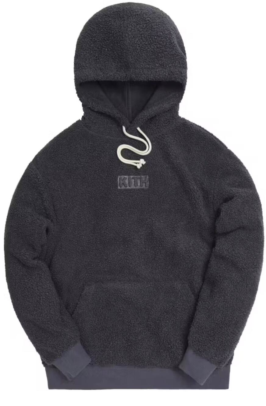 Kith Sherpa Williams Hoodie III in Battleship Embroidered Logo Size XXL
